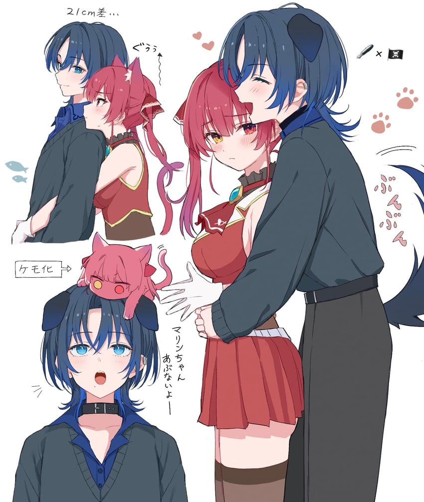houshou marine and hiodoshi ao (hololive and 1 more) drawn by mochi_jiro