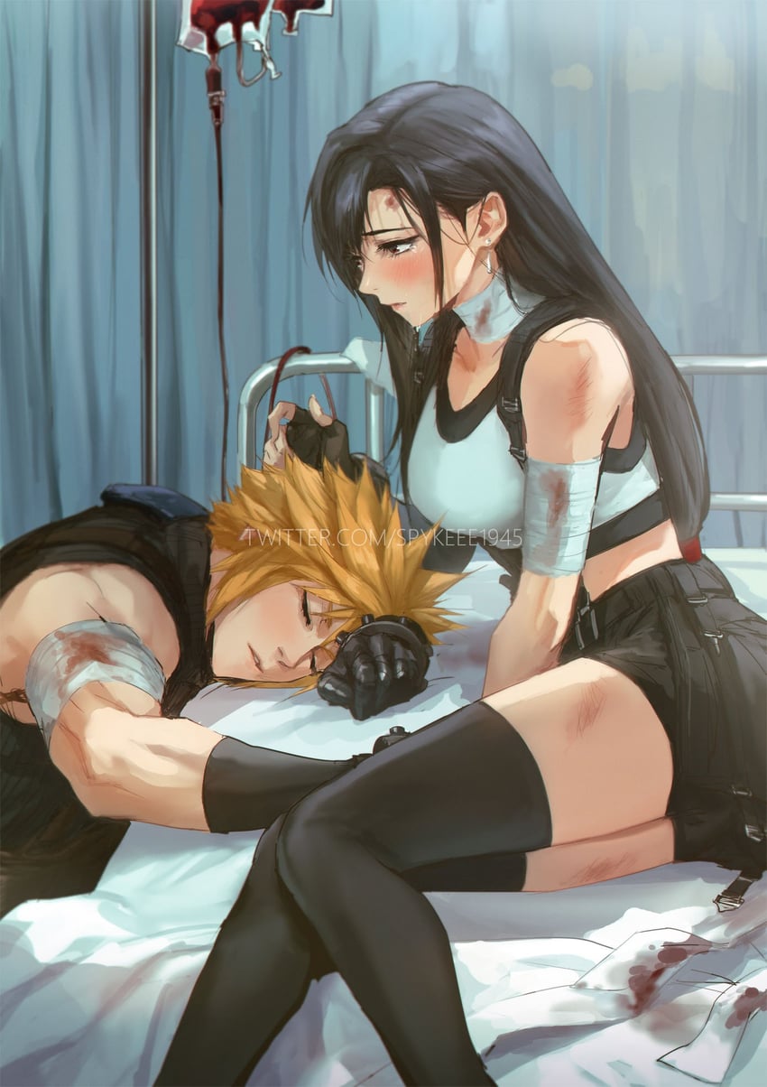 tifa lockhart and cloud strife (final fantasy and 3 more) drawn by spykeee