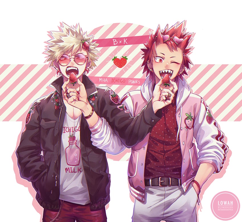 bakugou katsuki and kirishima eijiro (boku no hero academia) drawn by lowah