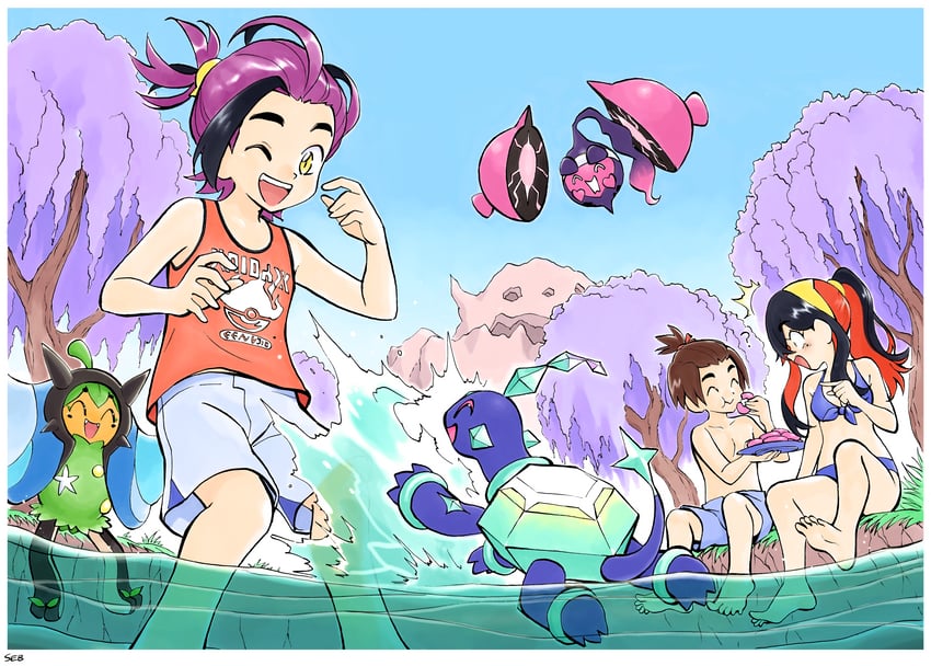 kieran, carmine, florian, ogerpon, terapagos, and 1 more (pokemon and 1 more) drawn by seb