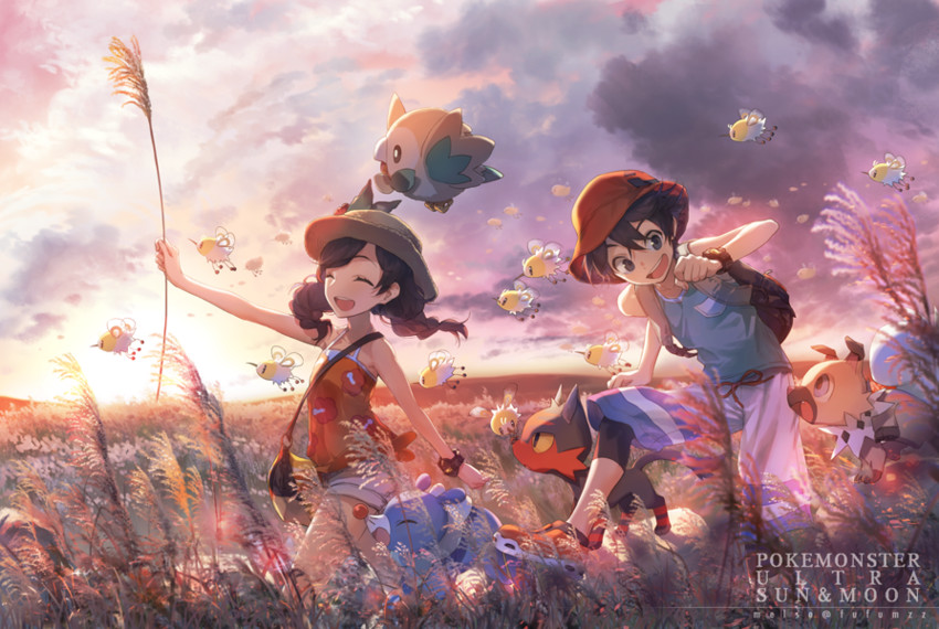 selene, rowlet, elio, popplio, litten, and 2 more (pokemon and 1 more) drawn by melso