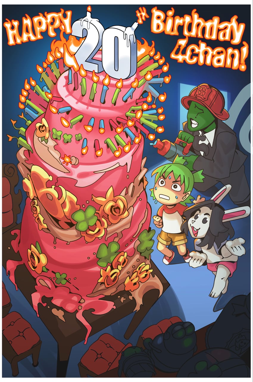 koiwai yotsuba, pepe the frog, anonymous, vivian james, moot, and 1 more (yotsubato! and 3 more) drawn by ramenwarwok