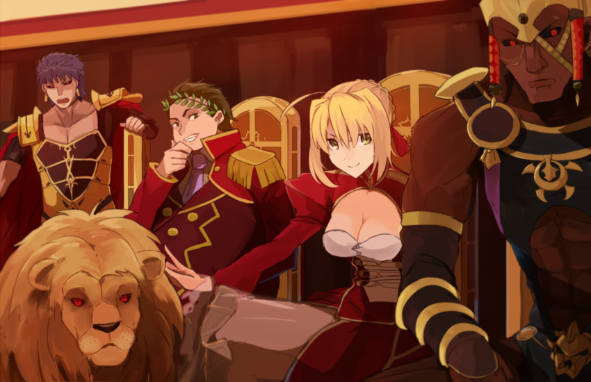 nero claudius, romulus, gaius julius caesar, and caligula (fate and 1 more) drawn by hsin