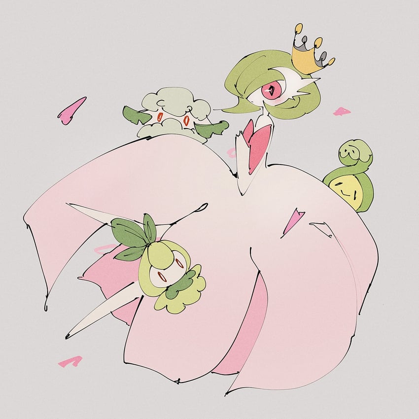 gardevoir, mega gardevoir, budew, petilil, and cottonee (pokemon) drawn by n29670007