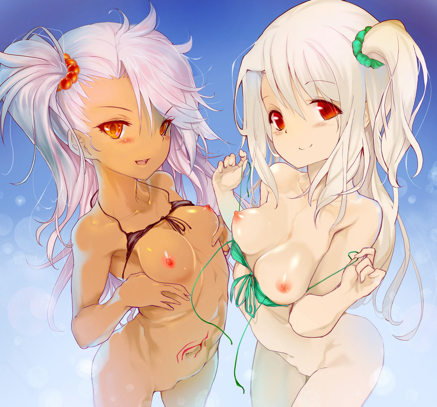 illyasviel von einzbern and chloe von einzbern (fate and 1 more) drawn by mokomoko_yanakku