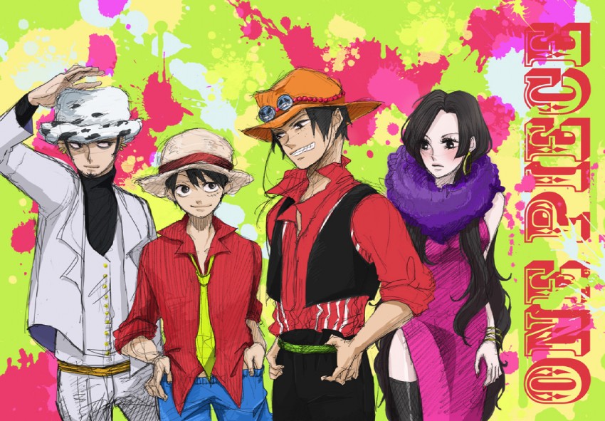 monkey d. luffy, trafalgar law, boa hancock, and portgas d. ace (one piece) drawn by rei-09