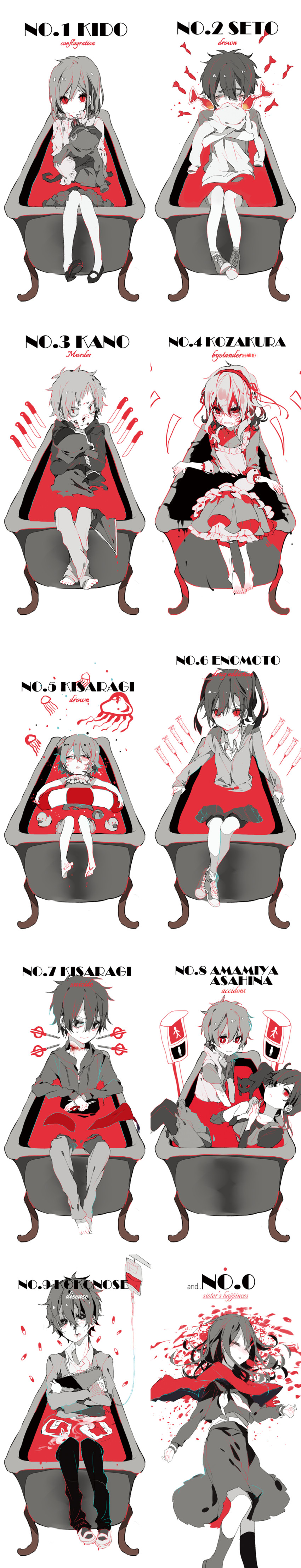 tateyama ayano, kozakura marry, kisaragi shintarou, kido tsubomi, kano shuuya, and 6 more (kagerou project) drawn by ranong
