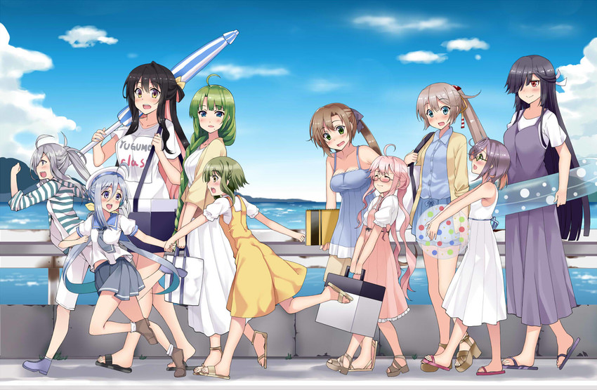 naganami, akigumo, kiyoshimo, makigumo, yuugumo, and 5 more (kantai collection) drawn by kusano_(torisukerabasu)