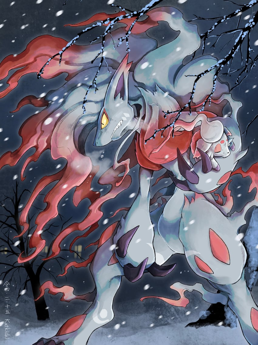 hisuian zorua and hisuian zoroark (pokemon) drawn by katkichi