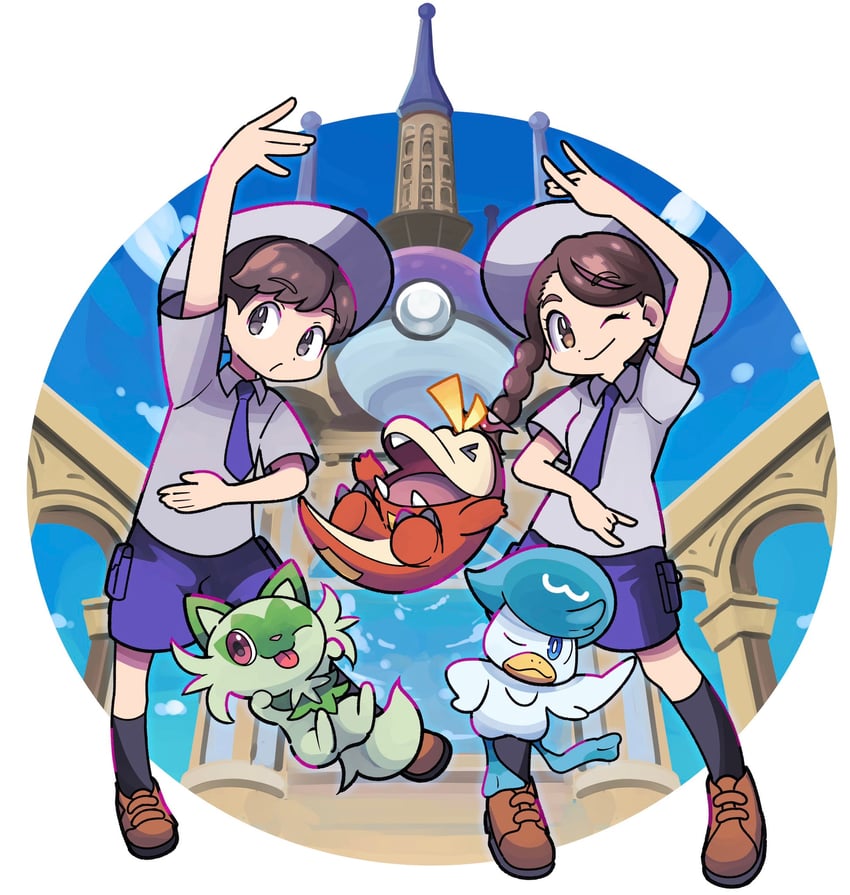 juliana, florian, sprigatito, fuecoco, and quaxly (pokemon and 1 more) drawn by stchame