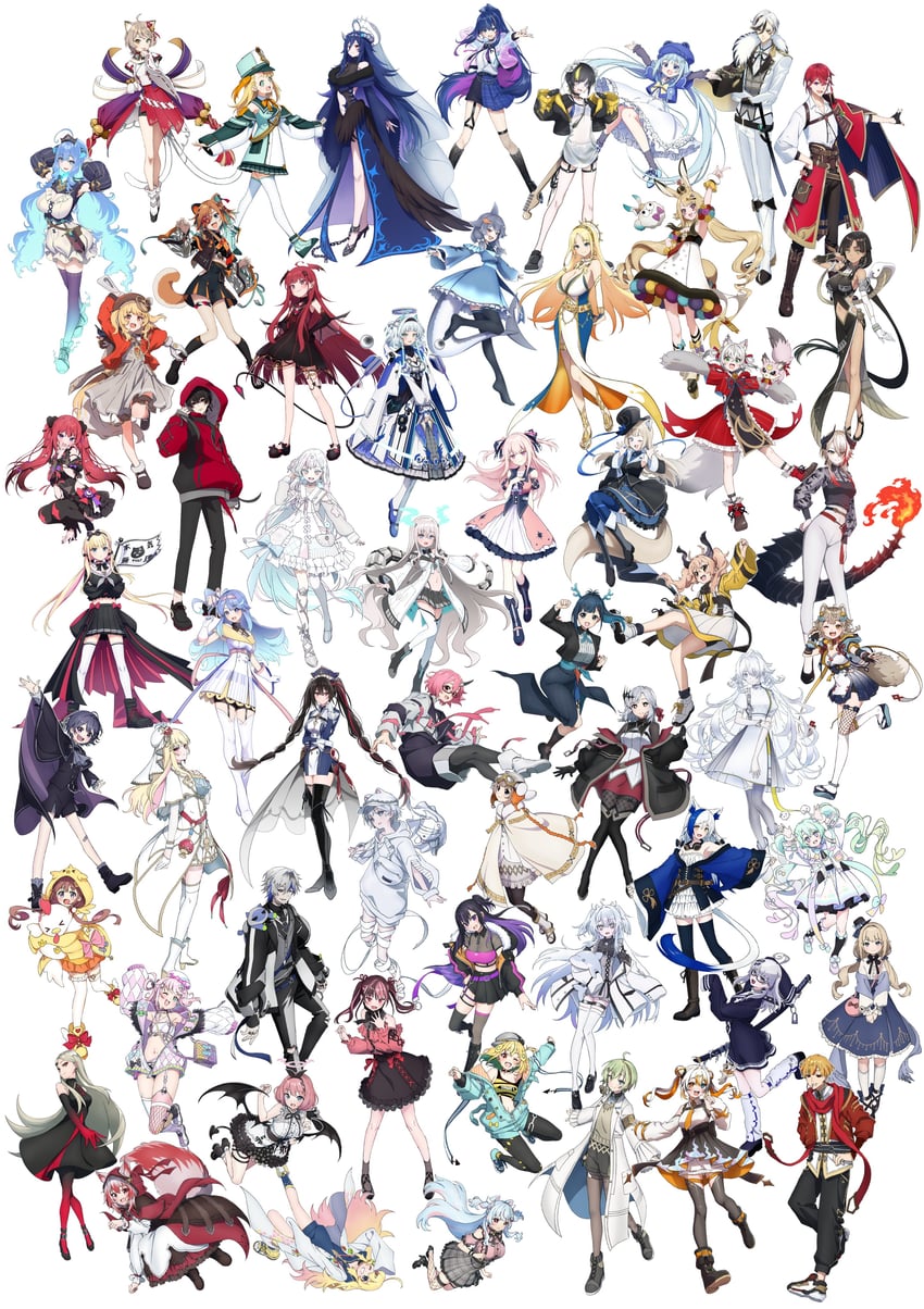 rikudou yura, kamishiro rita, hoshifuri iku, suzune nia, miyoshino shiki, and 53 more (prism project and 3 more) drawn by makicha_(sasurainopink)