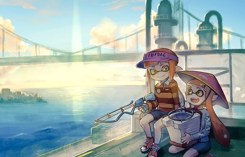 inkling player character and inkling girl (splatoon) drawn by kiitos