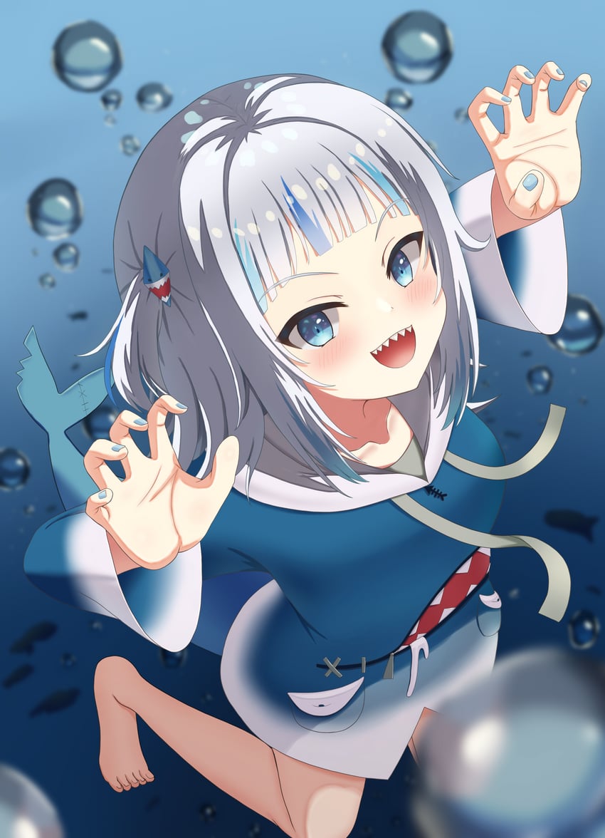 gawr gura (hololive and 1 more) drawn by papasillust