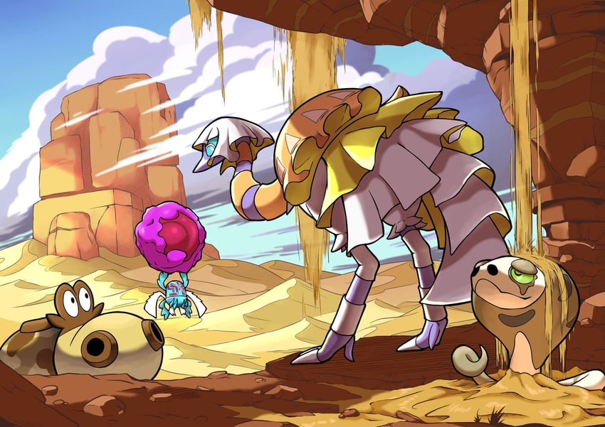 hippopotas, espathra, silicobra, and rabsca (pokemon) drawn by q-chan