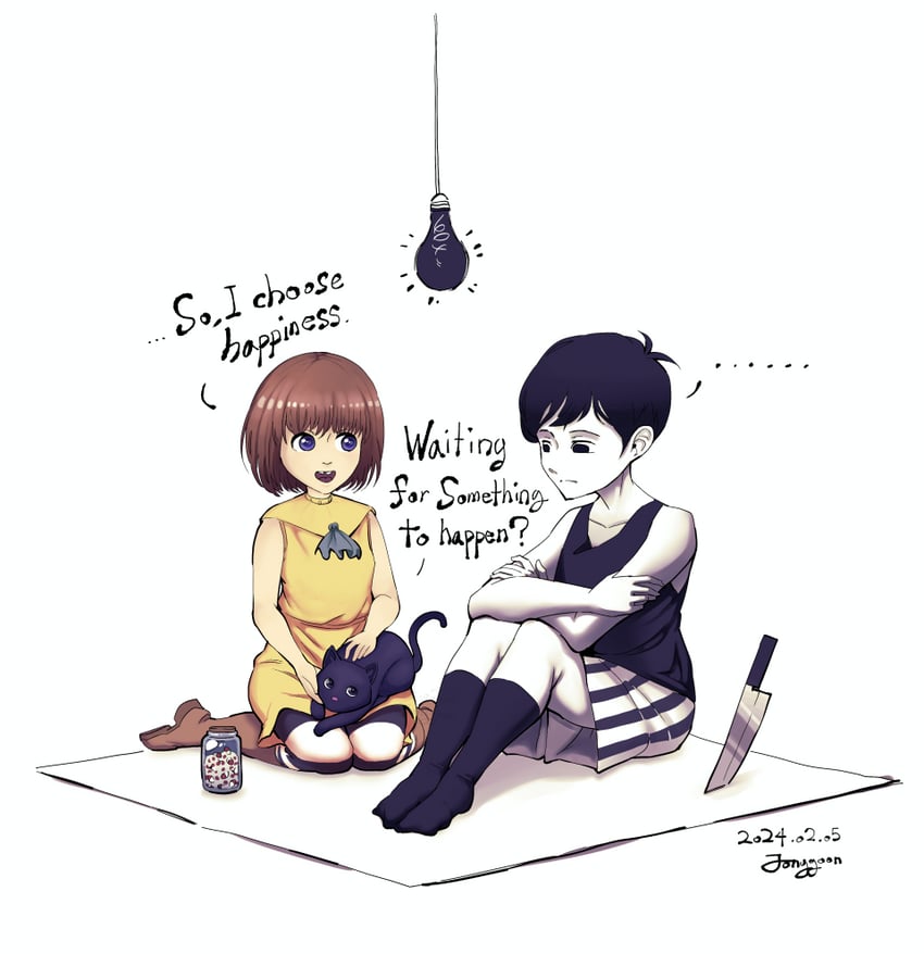 omori, fran bow dagenhart, and mr. midnight (omori and 1 more) drawn by jonggoon