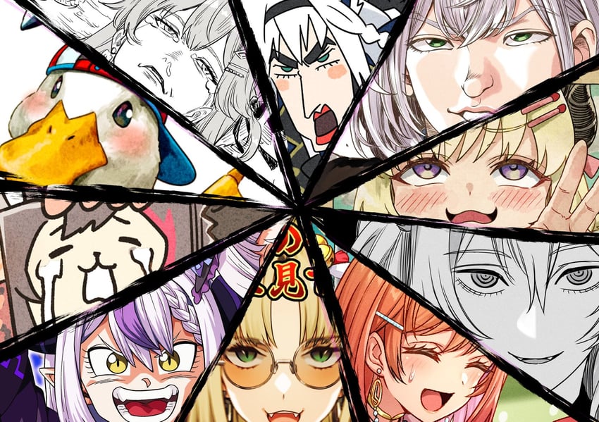 shirakami fubuki, sakura miko, ookami mio, shirogane noel, shishiro botan, and 5 more (hololive and 7 more) drawn by buru-dai