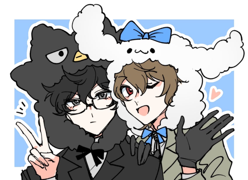 amamiya ren, cinnamoroll, akechi gorou, and badtz-maru (persona and 3 more) drawn by catrom_nya