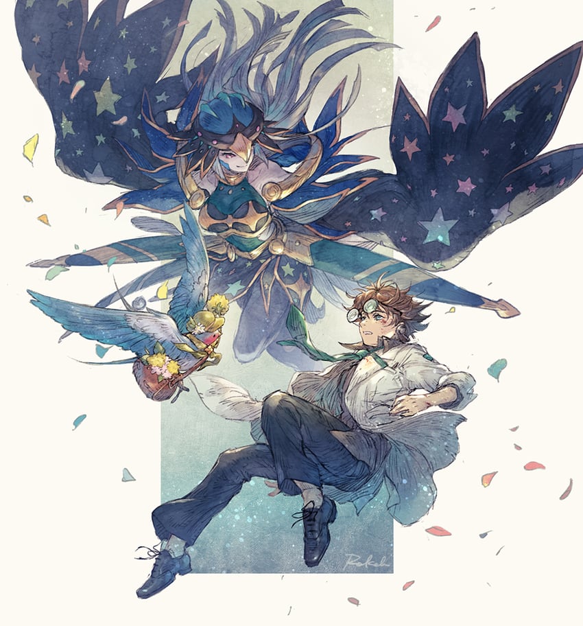 lyrilusc - recital starling, spyral quik-fix, and slower swallow (yu-gi-oh!) drawn by hashibi_rokou