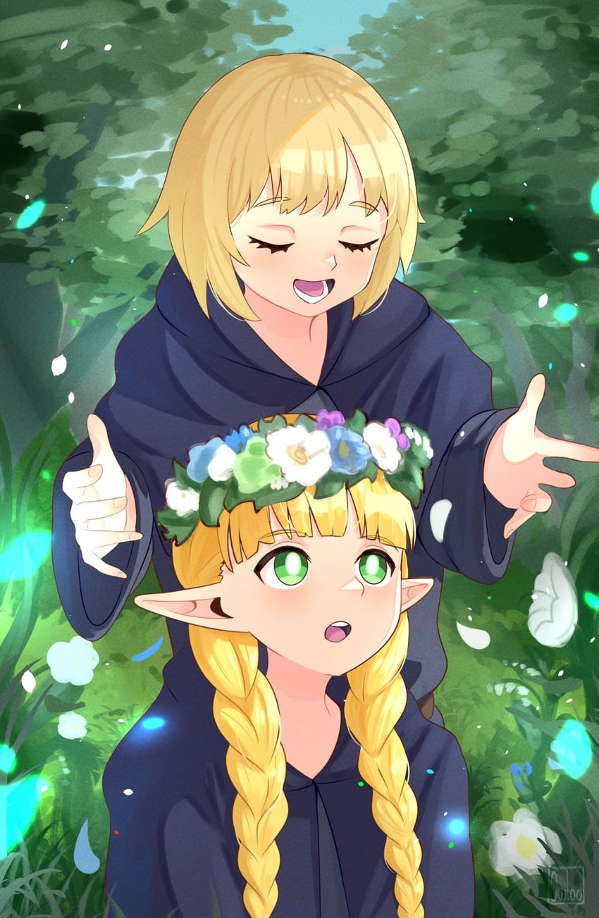 marcille donato and falin touden (dungeon meshi) drawn by owloo_art