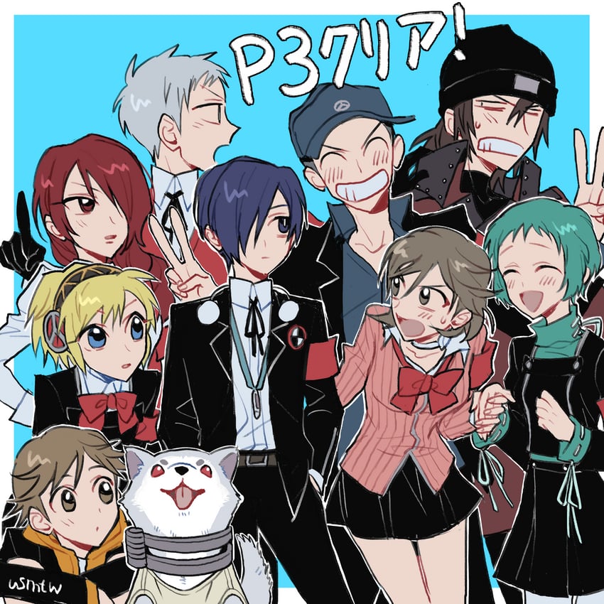 yuuki makoto, aigis, takeba yukari, kirijou mitsuru, yamagishi fuuka, and 5 more (persona and 1 more) drawn by meino_(usmtw)