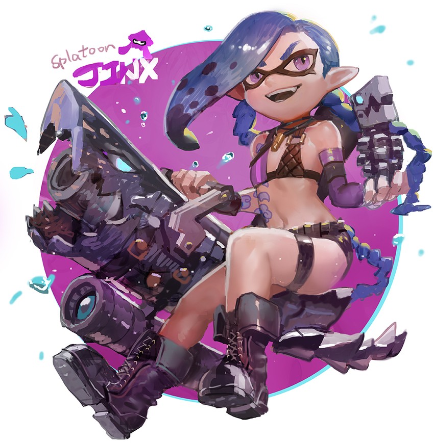 inkling player character and jinx (league of legends and 2 more) drawn by canking