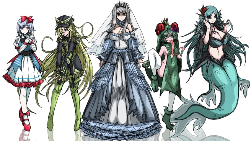 frog princess, cinderella, snow white, rapunzel, and little mermaid (black souls) drawn by koshou_shou_mitsu