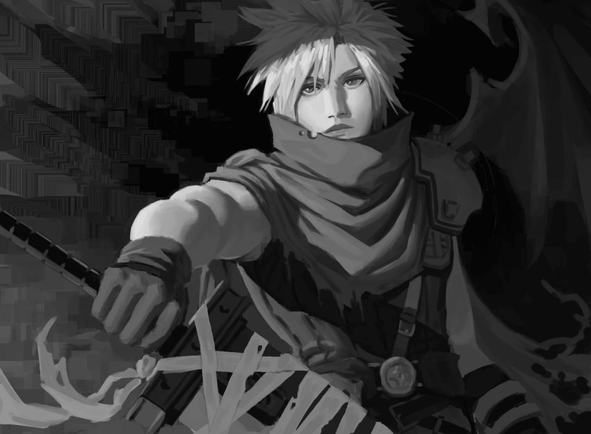 cloud strife (final fantasy and 2 more) drawn by jeseni