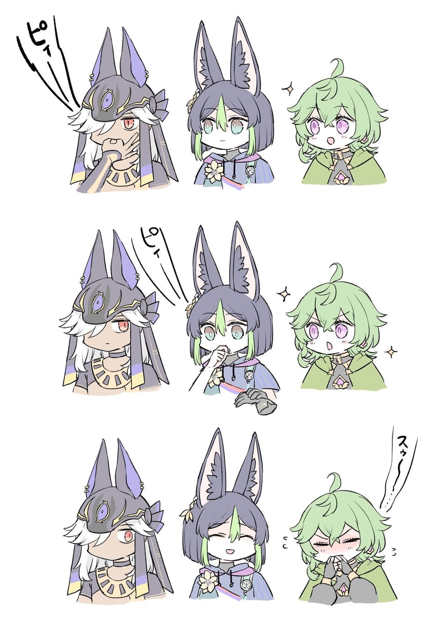 tighnari, cyno, and collei (genshin impact) drawn by himeko_(nico6v6pachi)