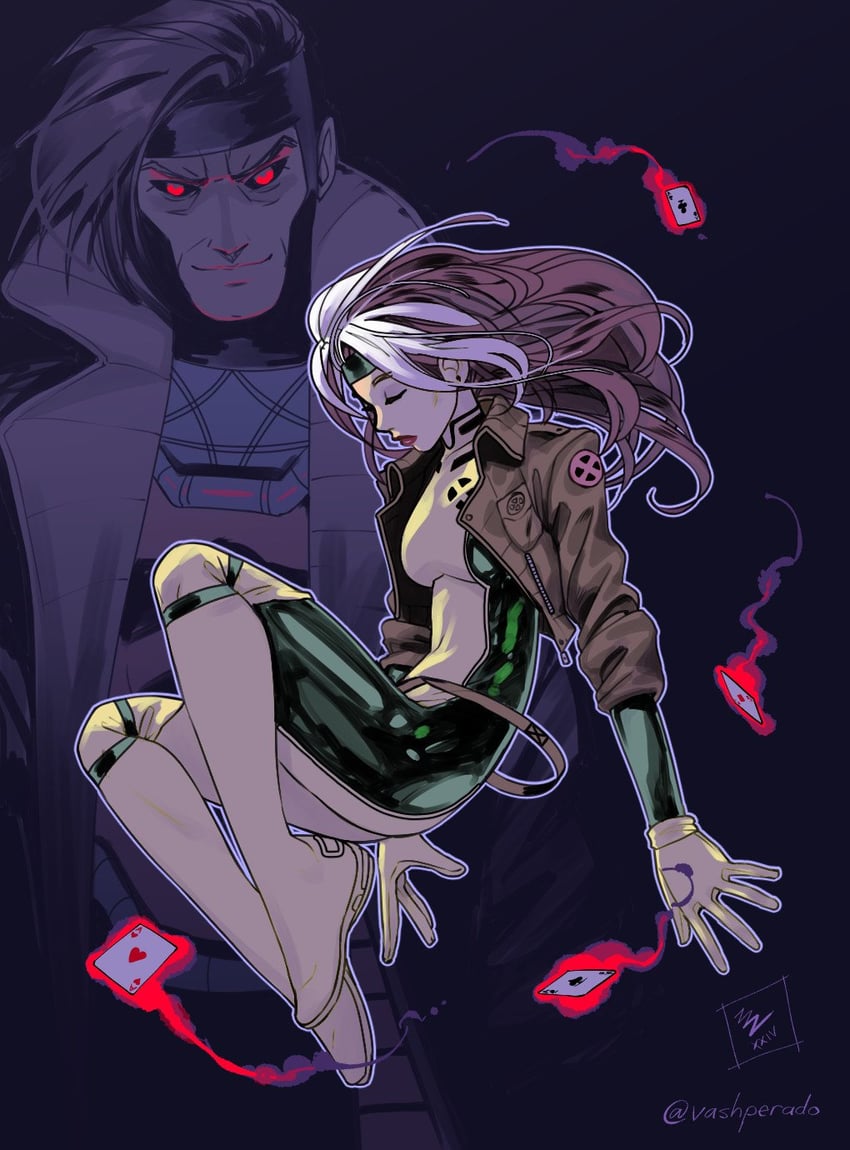rogue and gambit (marvel and 1 more) drawn by vashperado