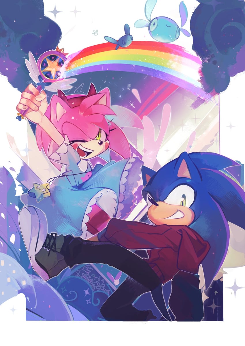 sonic the hedgehog, amy rose, star butterfly, and marco diaz (sonic and 1 more) drawn by weon1119