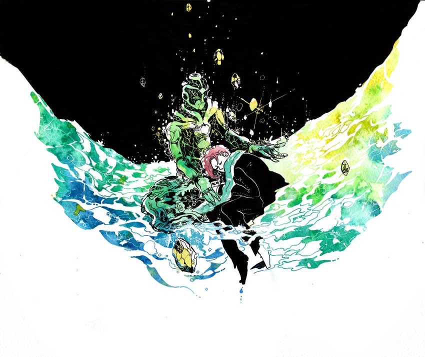 kakyoin noriaki and hierophant green (jojo no kimyou na bouken and 1 more) drawn by hirasawa and nidn