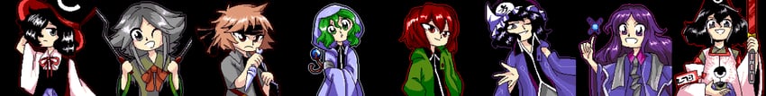 enraku tsubakura, houlen yabusame, senri tsurubami, shitodo kuroji, kurohebi, and 3 more (touhou and 2 more) drawn by luo_qiangwei