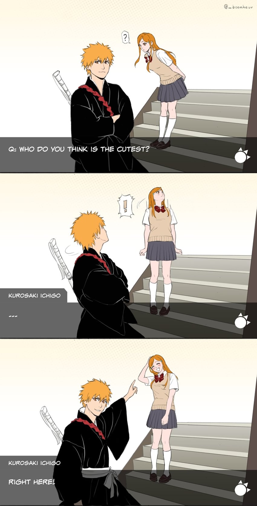 inoue orihime and kurosaki ichigo (bleach) drawn by boonheur