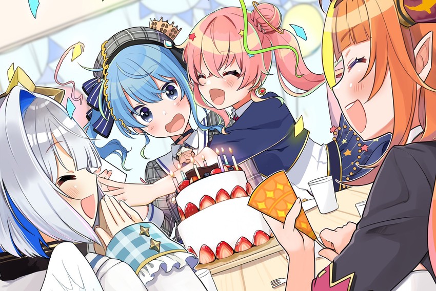hoshimachi suisei, amane kanata, kiryu coco, and anemachi (hololive) drawn by shinomiya_shino_(sinosino141)