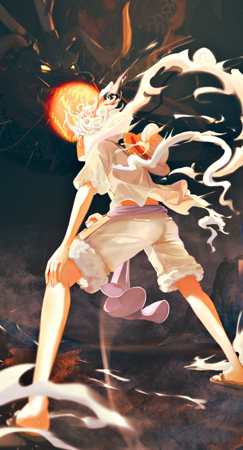 monkey d. luffy and kaidou (one piece) drawn by dizzen