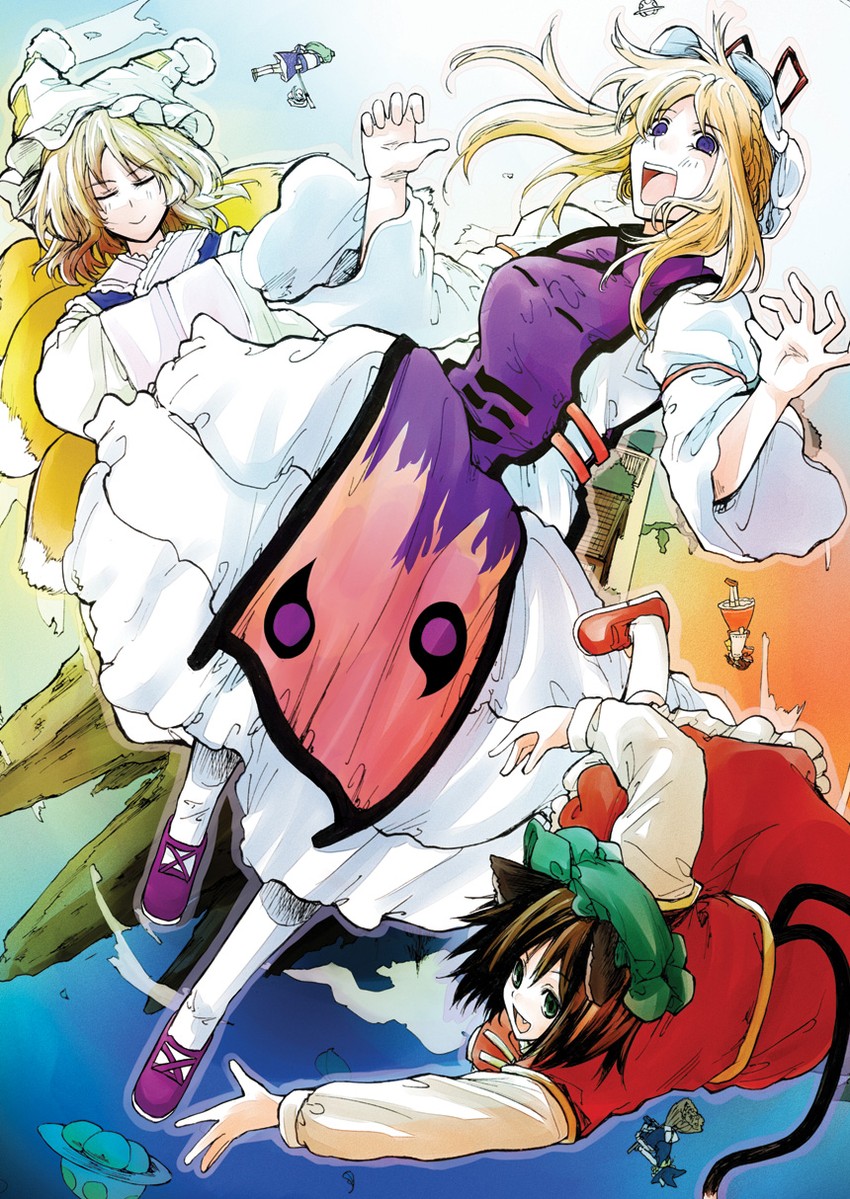hakurei reimu, kirisame marisa, kochiya sanae, yakumo yukari, yakumo ran, and 1 more (touhou) drawn by bonkara_(sokuseki_maou)