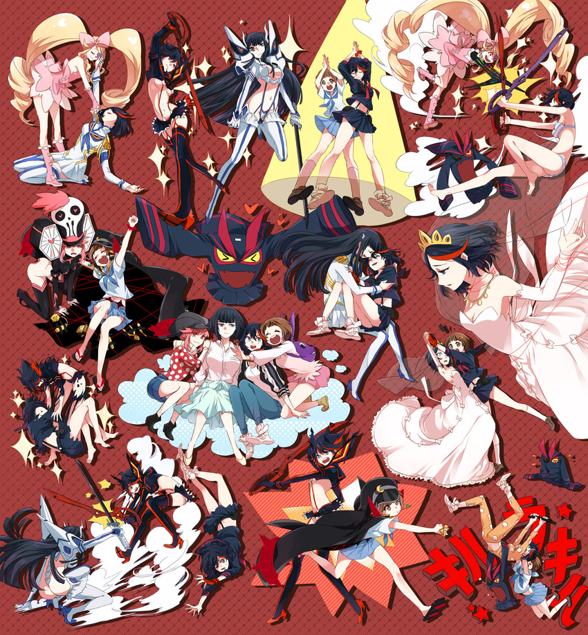 matoi ryuuko, senketsu, kiryuuin satsuki, mankanshoku mako, junketsu, and 2 more (kill la kill) drawn by chim