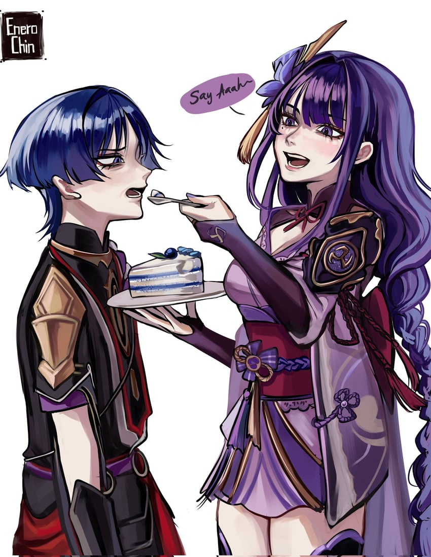 raiden shogun and scaramouche (genshin impact) drawn by enerochinarts