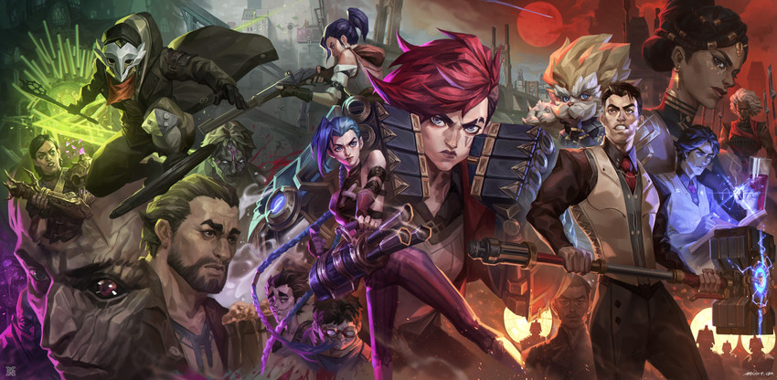 jinx, vi, caitlyn, arcane jinx, arcane vi, and 19 more (league of legends and 1 more) drawn by xiaoguimist
