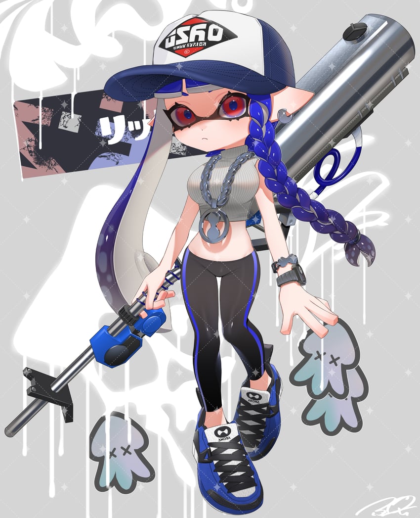 inkling player character and inkling girl (splatoon and 1 more) drawn by puchiman