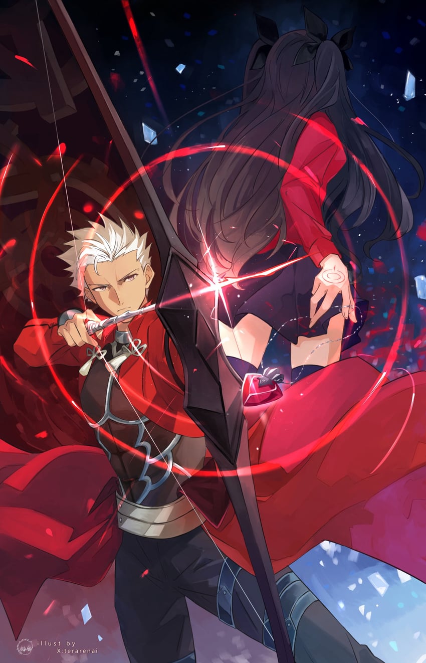 tohsaka rin and archer (fate and 1 more) drawn by terarenai