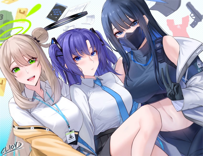 yuuka, saori, and nonomi (blue archive) drawn by cliov
