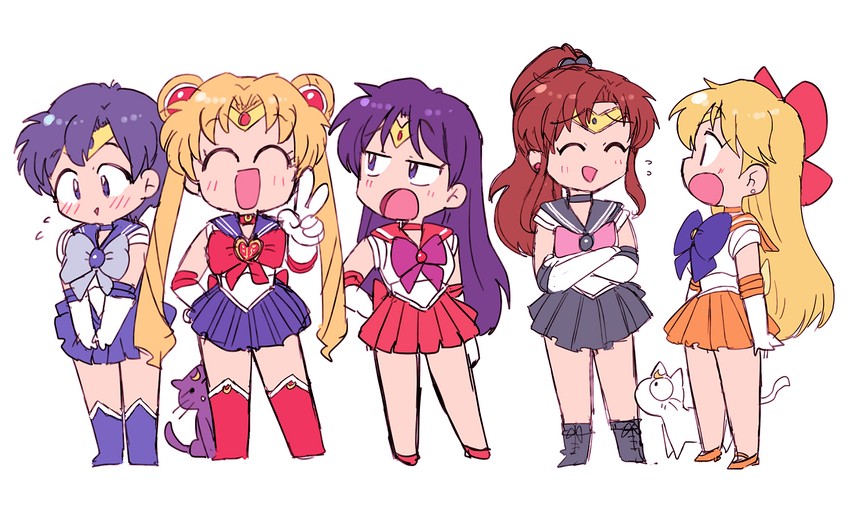 tsukino usagi, sailor moon, mizuno ami, aino minako, hino rei, and 7 more (bishoujo senshi sailor moon) drawn by tsubobot