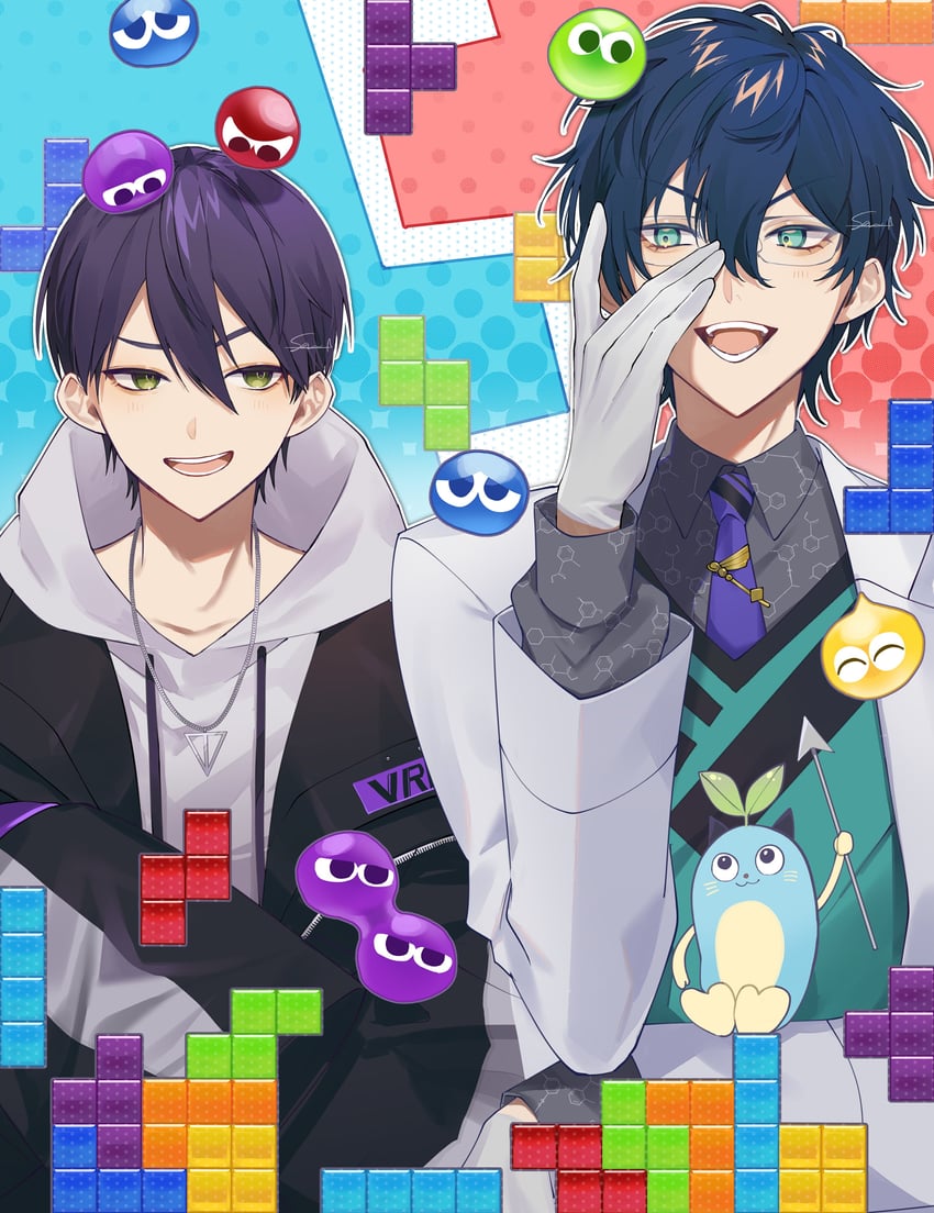 kenmochi touya, puyo, leos vincent, and mameneko (nijisanji and 3 more) drawn by saw_(dtn_error)