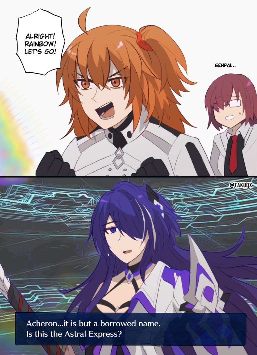 mash kyrielight, fujimaru ritsuka, and acheron (fate and 3 more) drawn by taku_(takuqx)