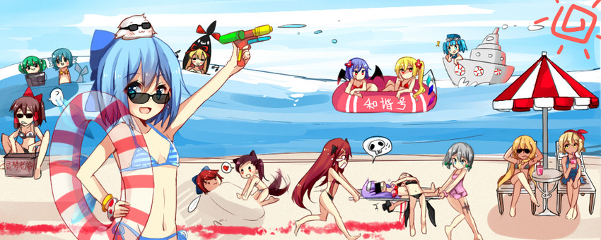 hakurei reimu, kirisame marisa, remilia scarlet, flandre scarlet, izayoi sakuya, and 11 more (touhou) drawn by hecha_(01964237)