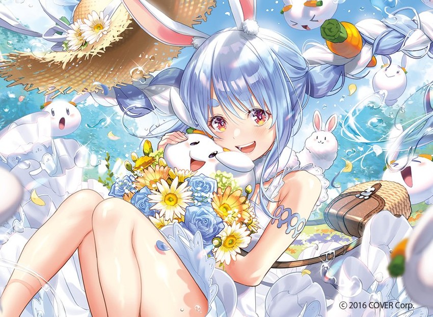 usada pekora, don-chan, and pekomon (hololive) drawn by hikosan