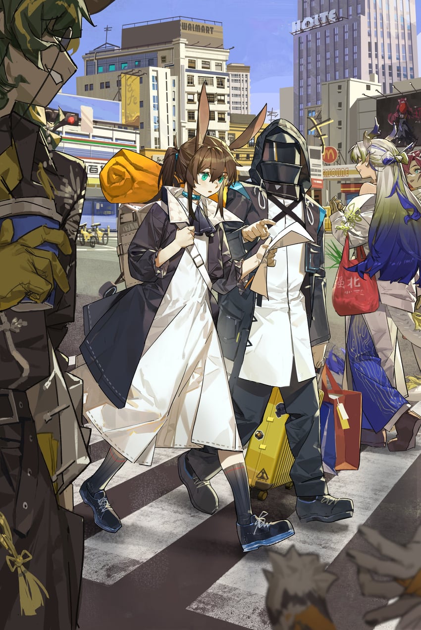 doctor, amiya, shu, waai fu, lee, and 1 more (arknights) drawn by wushier