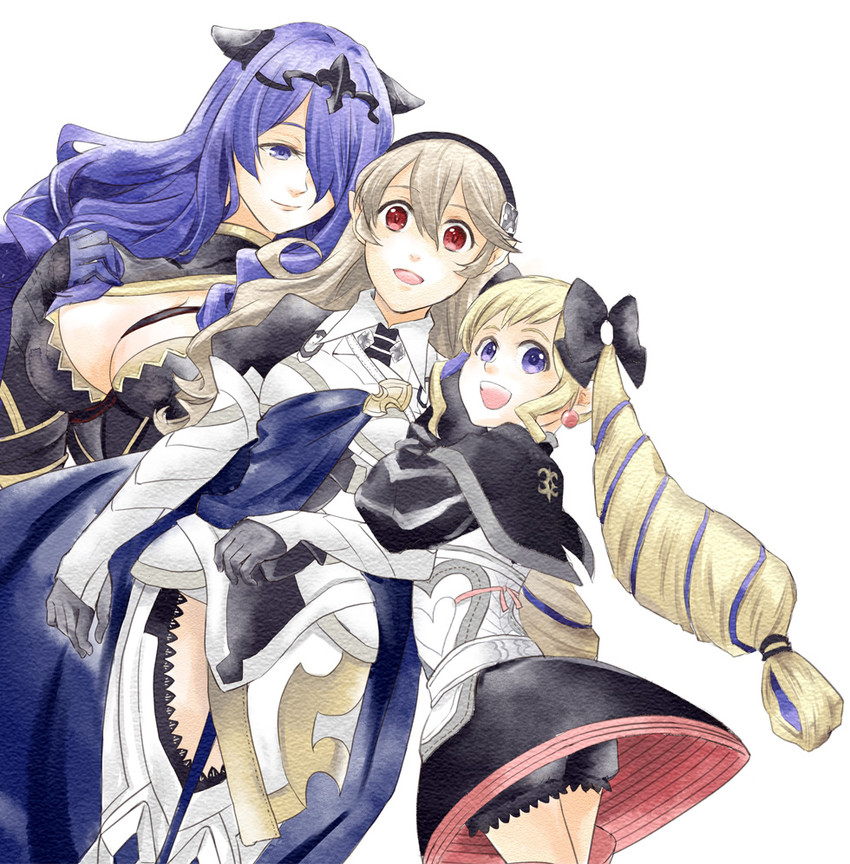 female corrin, camilla, and elise (fire emblem and 1 more) drawn by wischocco