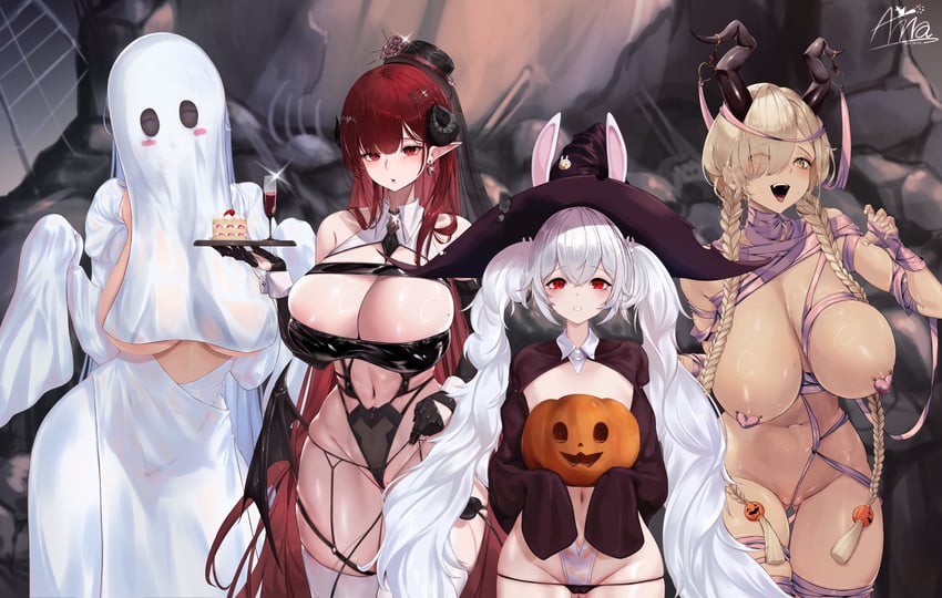 laffey, owari, hindenburg, and alsace (azur lane) drawn by annasui_factory